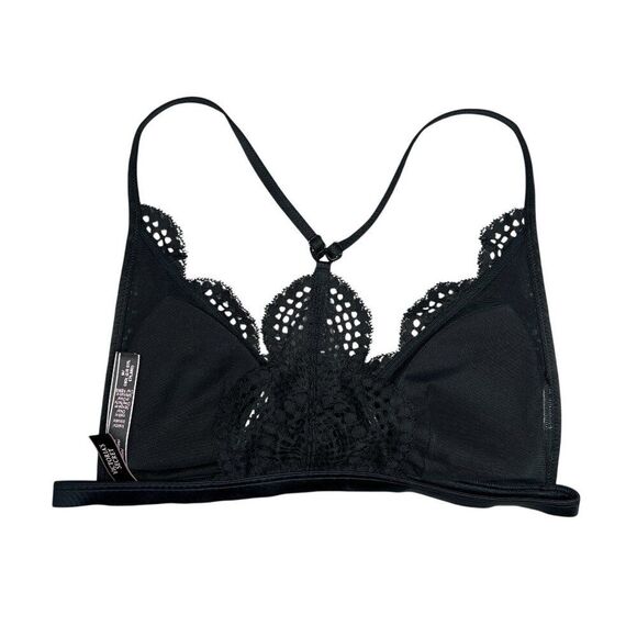 Victoria's Secrete Bra Women's Black Front-Close Bralette Crochet Lace Racerback - Picture 4 of 8
